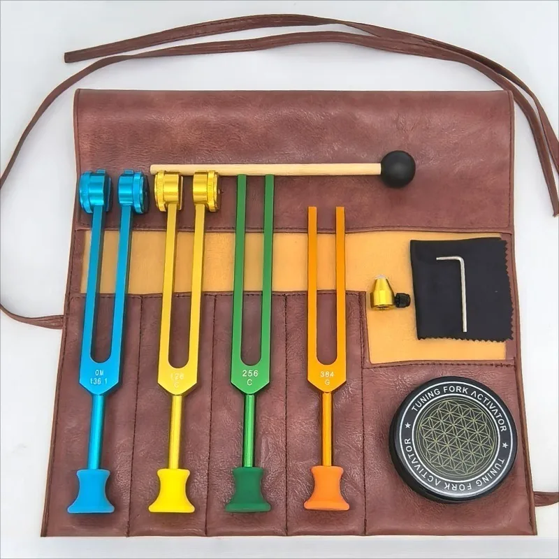 chakras-tuning-fork-colorful-set-128c-om1361-256c-384g-hz-tuning-forks-meditation-schumann-resonance-percussion-instrument