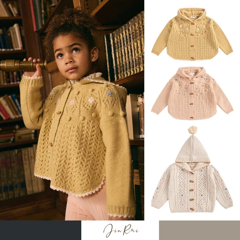 

Sweater Wool Blend Hooded Long-sleeve Cute Cloak Coat New All-matching Grils Children Fashionable Sweet Cute Comfortable