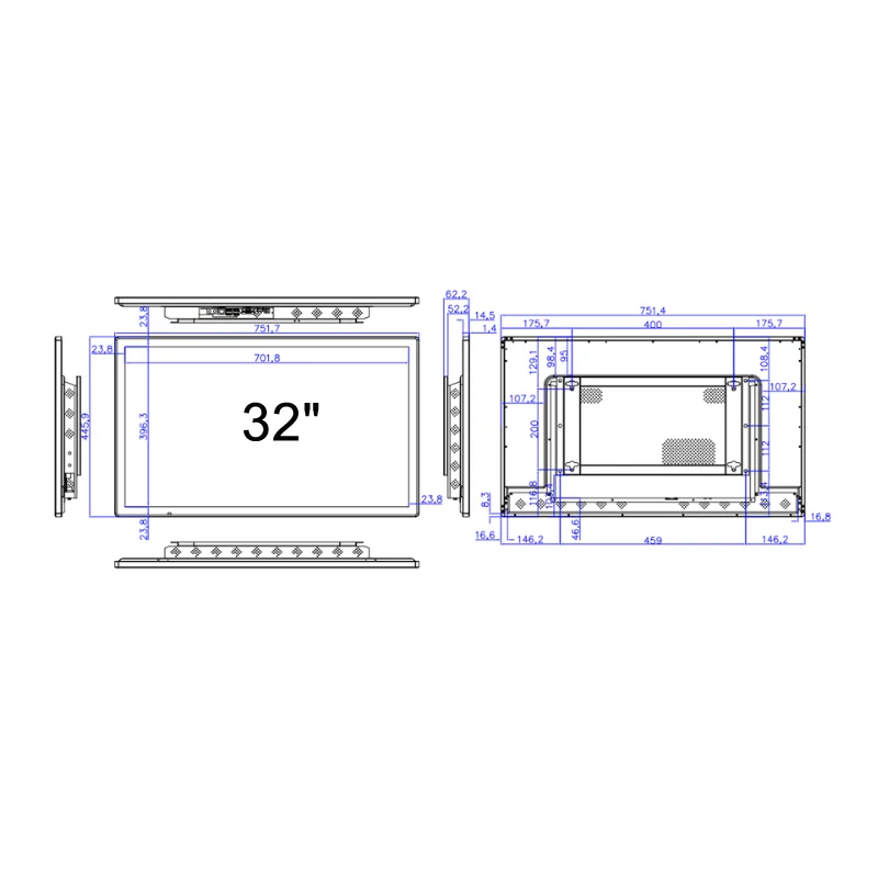 43-75 Inch Ultra Slim 4K Capacitive Touch Monitor with HD-MI USB Built-in Speakers Optional 32 Inch Serial Interface Type