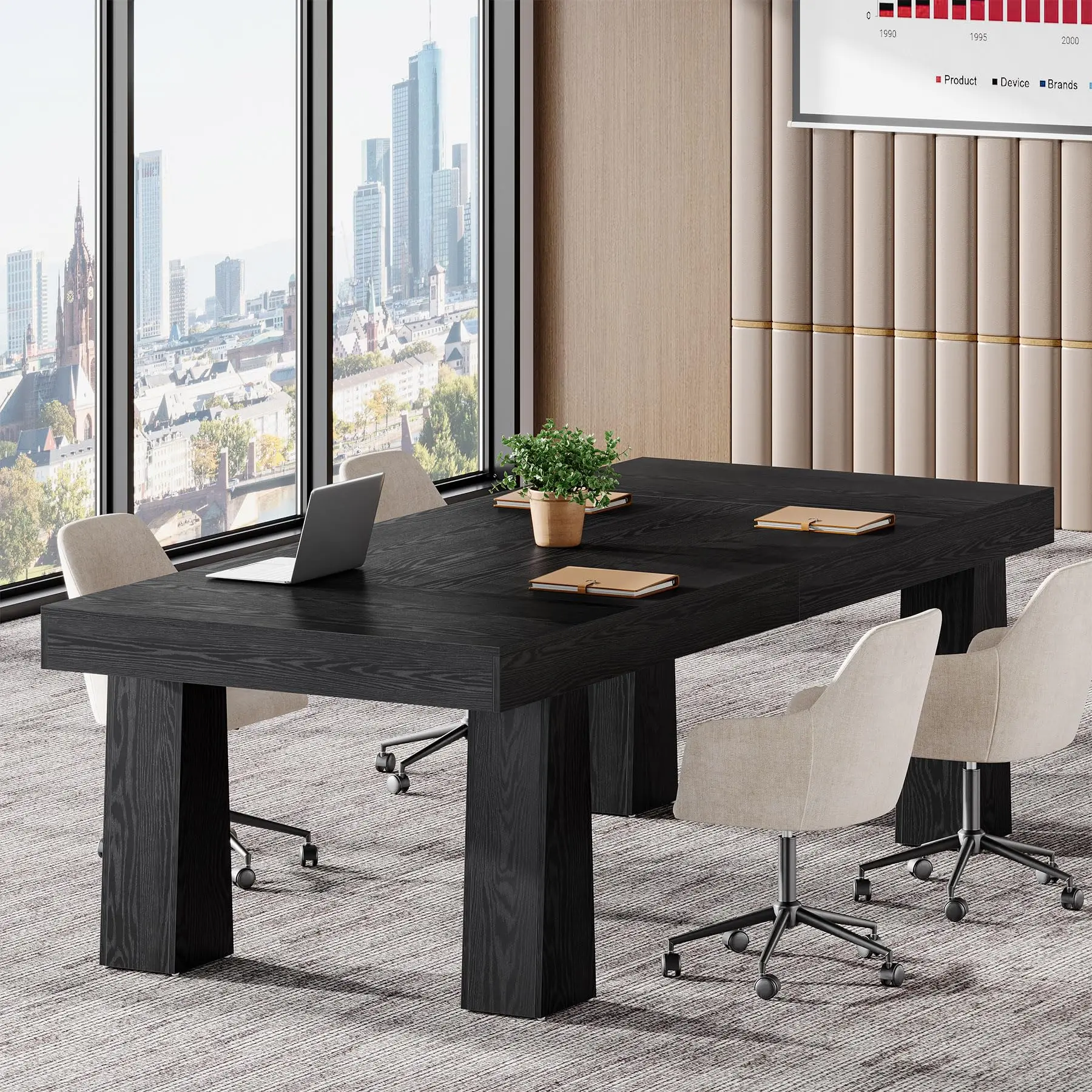 5ft Conference Table, Heavy Duty Rectangular Modern Industrial Meeting Table with 4 Tapered Legs for Office, Black