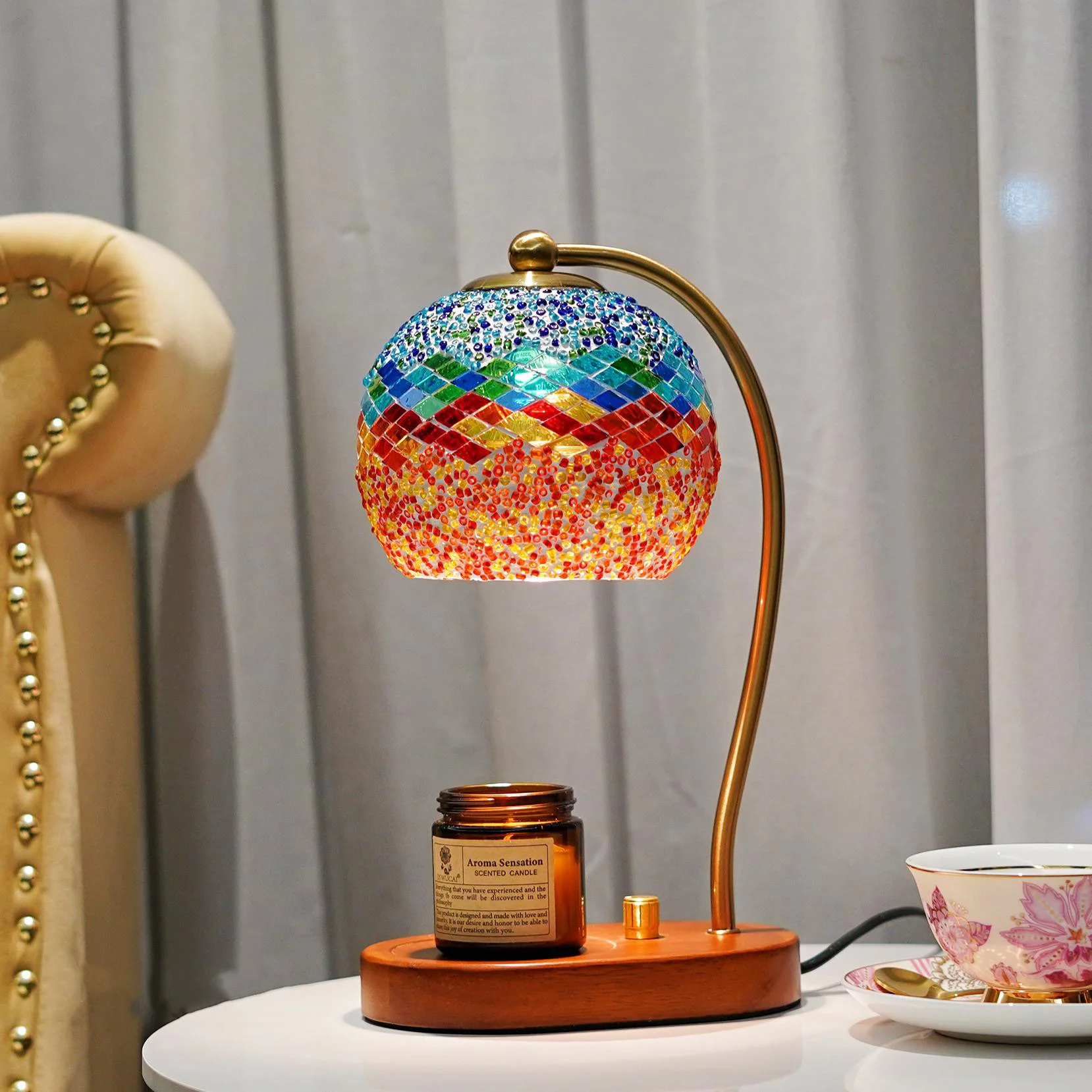 Moroccan flameless aromatherapy wax melting lamp bedroom bedside lamp American retro romantic decorative table lamp