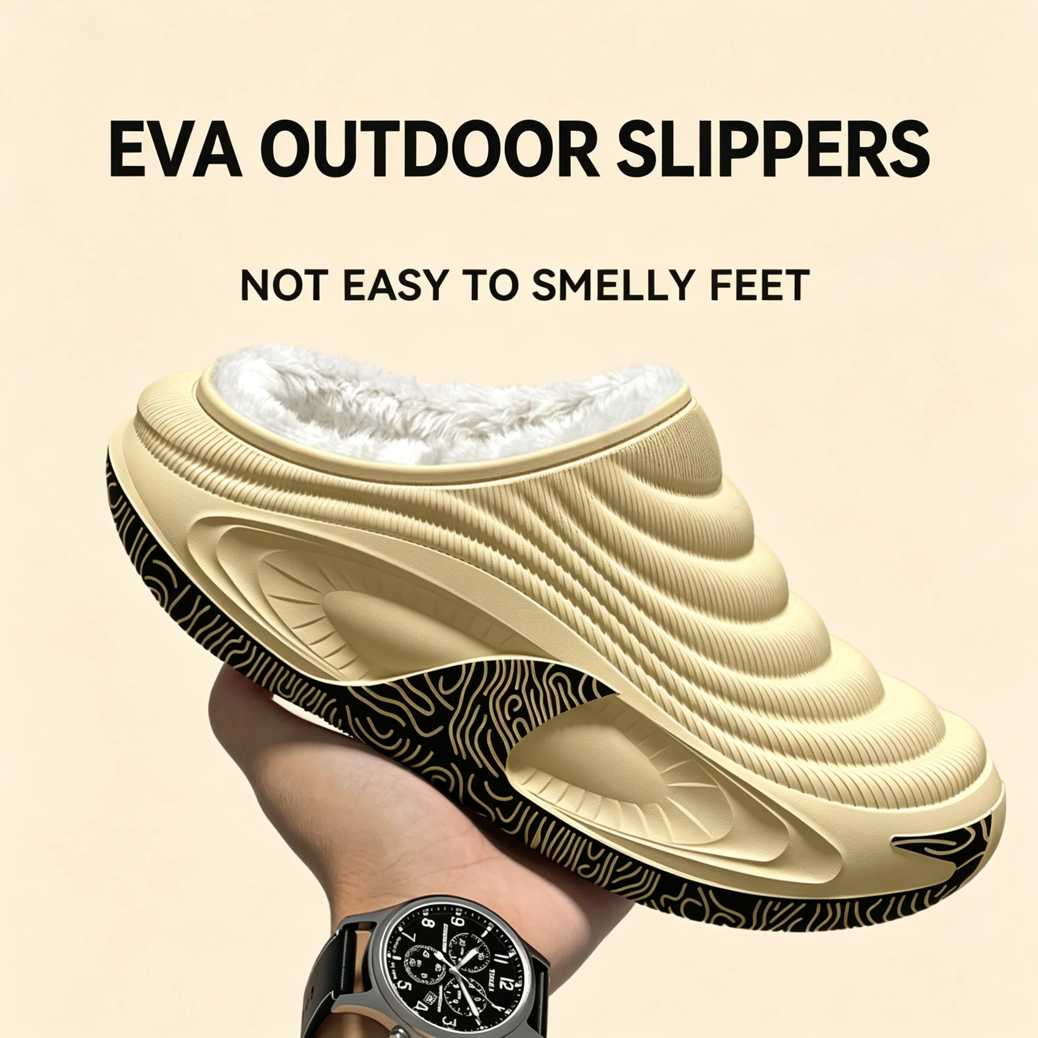 Thick Soled Waterproof Cotton Slippers for Men Autumn & Winter Indoor Home Anti Slip Thick Velvet Warm External Cotton Slippers
