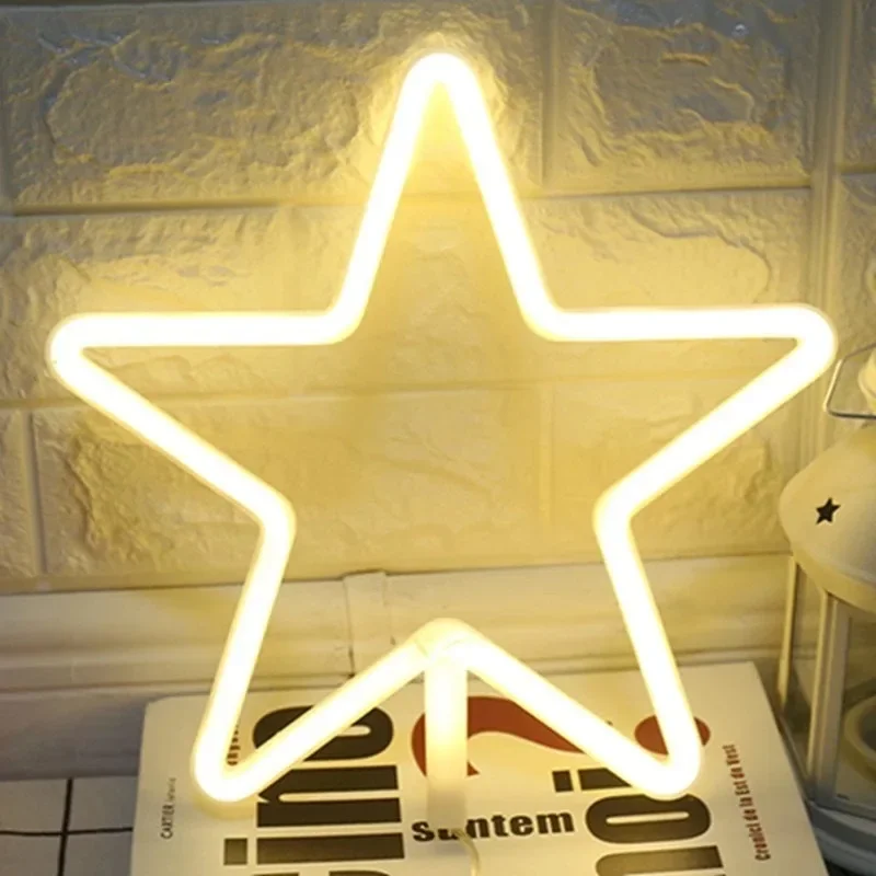 Star Modeling Neon Holiday Ambient Light Indoor Room Decorative Wall Lamp Battery Operated Night Lights Christmas Creat Lighting