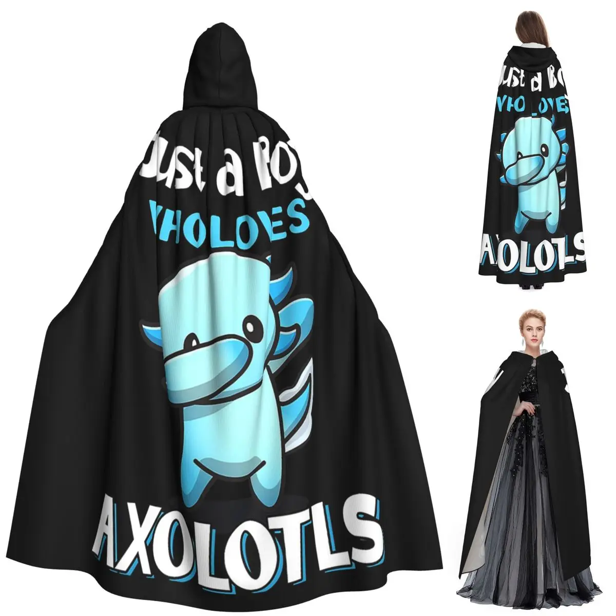 

Just A Boy Who Loves Axolotls Long Hooded Cloak Witch Medieval Costume Cosplay Cape HalloweenVampire Adult Unisex