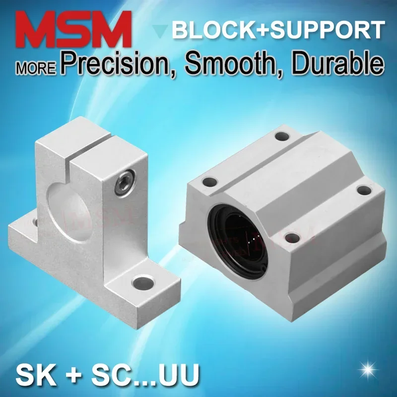 4sets MSM Linear Bearing Blocks+Shaft Supports SC8UU+SK8  SC10UU+SK10 SC12UU+SK12 SC16UU+SK16 SC20UU+SK20 CNC Parts