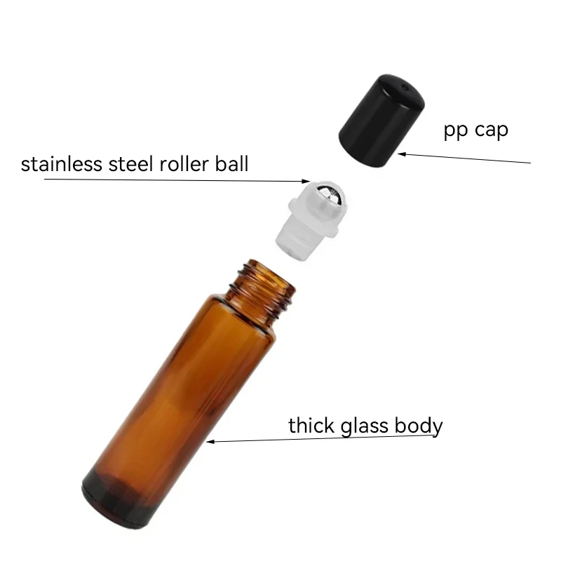 10/20Pcs 10ml Empty Amber Thick Roll On Glass Bottles with Stainless Steel Roller Ball For Essential Oil Refillable Bottles