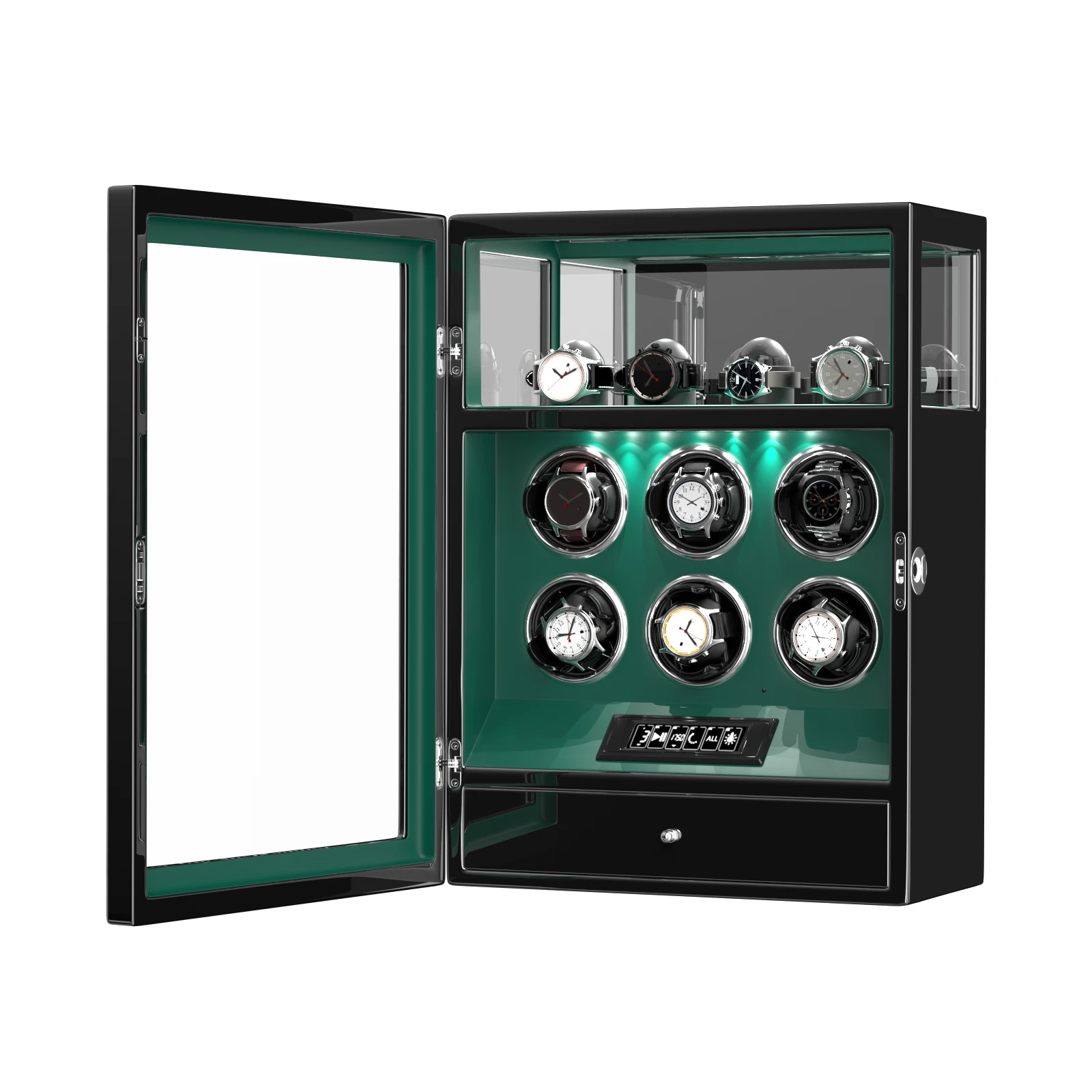 Fingerprint Automatic Watch Winder 6 Slots Storage Box with 4 Display Cases Mabuchi Motor for Mechanical Watches Storage