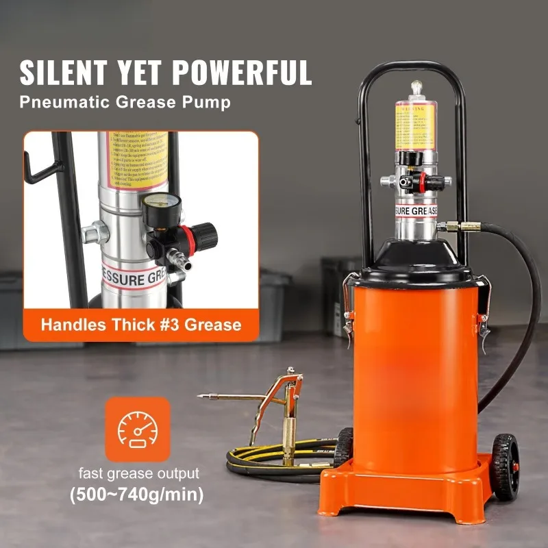 12L High Pressure Pneumatic Grease Pump Air Operated Lubricator With Hose Gun For Automotive And Machinery Maintenance