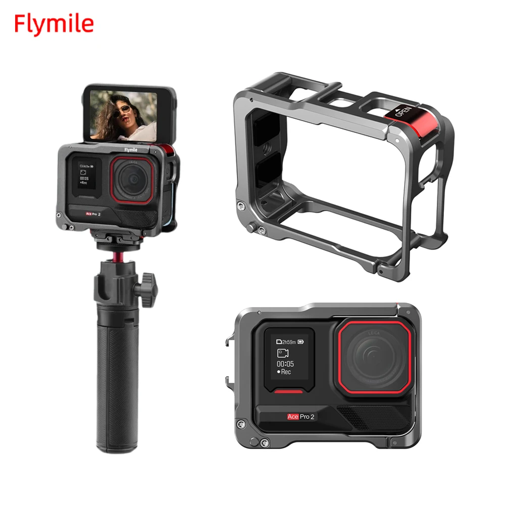 flymile-アルミフレームケース-insta360-ace-pro-2-カメラシェルケージ-コールドシュー付き-フルプロテクトカメラアクセサリー
