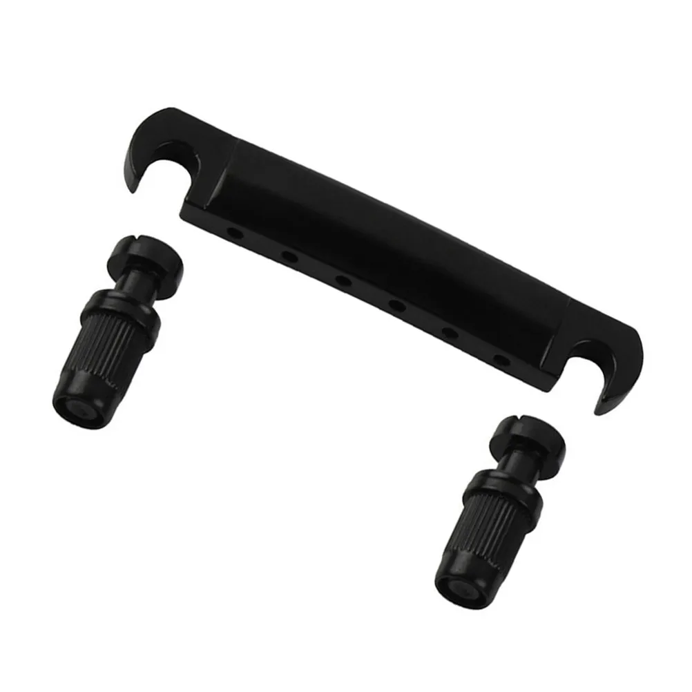 Electric Guitar Bridge Tailpiece Set Black Zinc Alloy Wraparound Replacement with Posts
