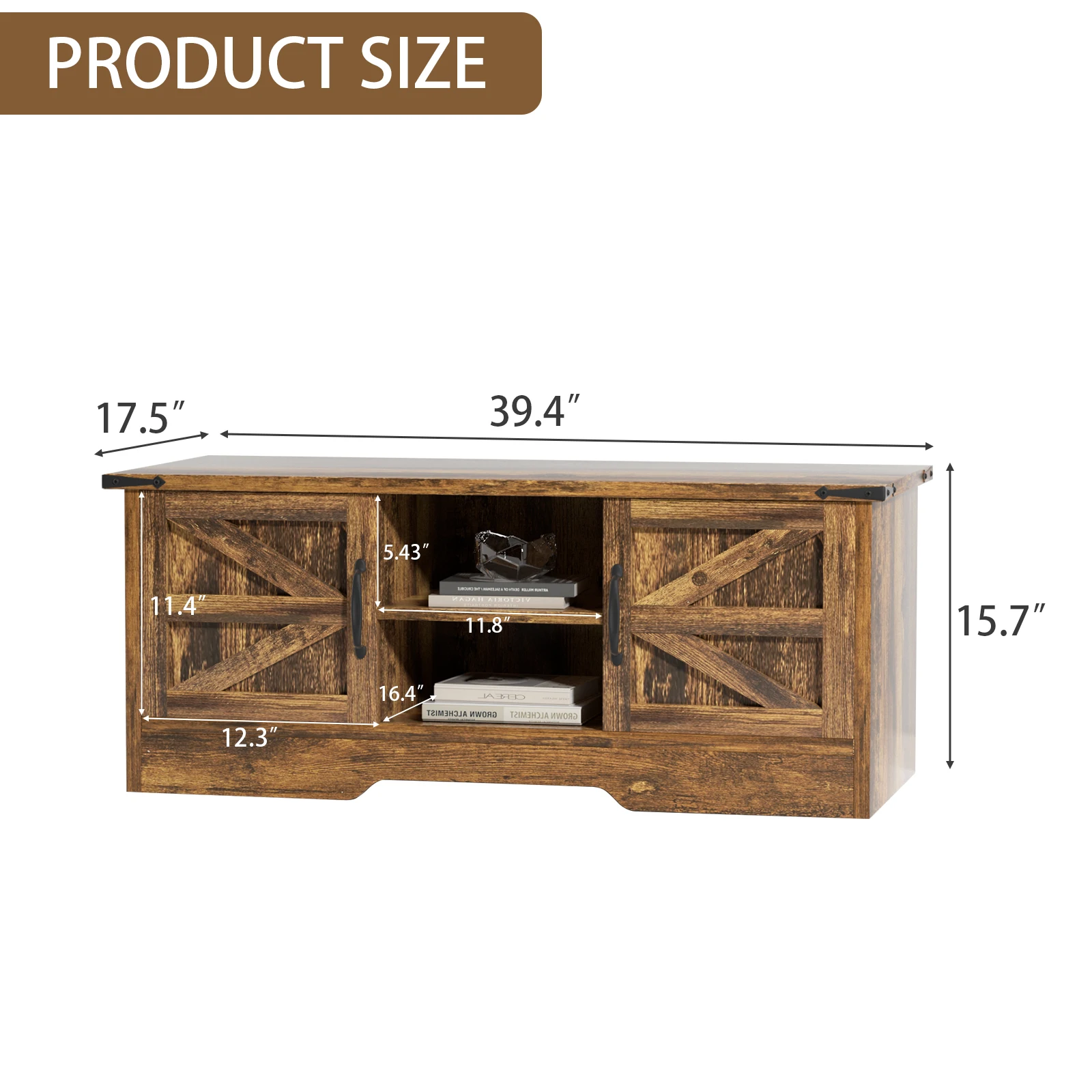 Salontafel Met Schuurdeuren, Boerderij Middentafel Met Opslag, Moderne Rustieke Stijl Houten Woonkamertafel, Bruin