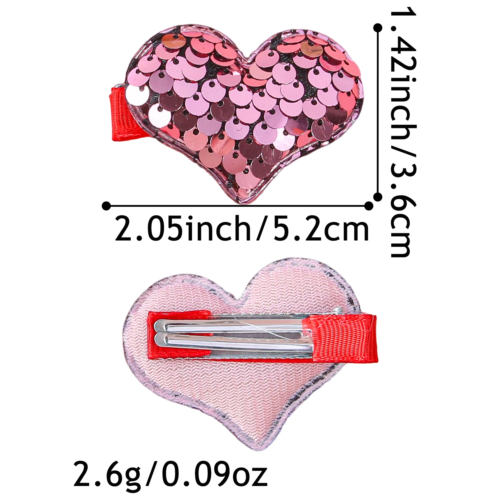 6/12pcs Red Pink Glitter Sequin Heart Clips For Kids Valentine's Day Gift Date Party For Girls Women Hair Accessories