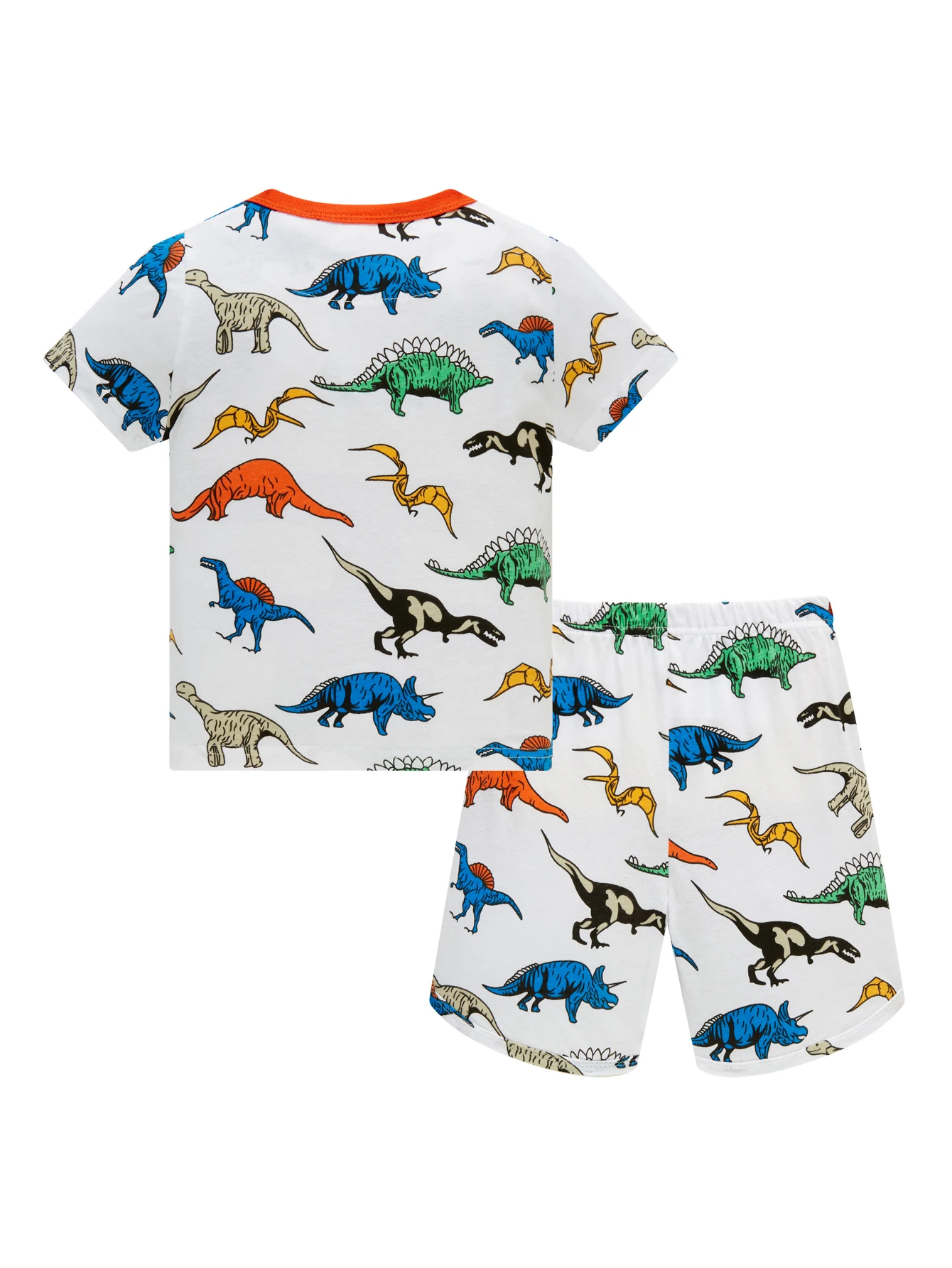 Age 1-8 Children's Sleepwear Summer Cotton Full Print Cartoon Dinosaur Pajamas Boys  Daily Basic Short Sleeved Loungwear Set