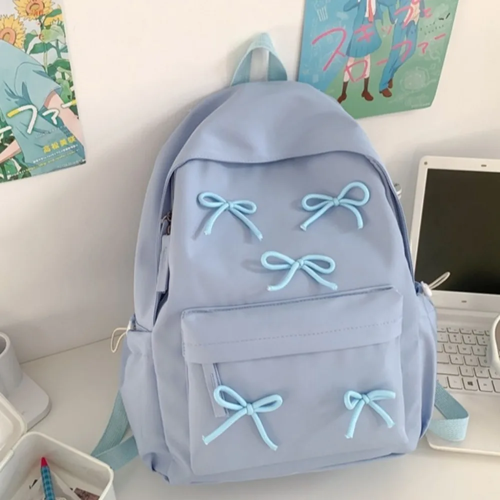 Cute Preppy Workwear Style Backpack Nylon Harajuku Style Students Backpack Korean Style Large Capacity Bowknot School Bag Girls