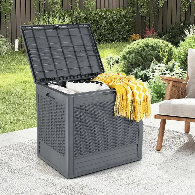 

25 Gallon Outdoor Storage Box with Rattan Patterns-Gray