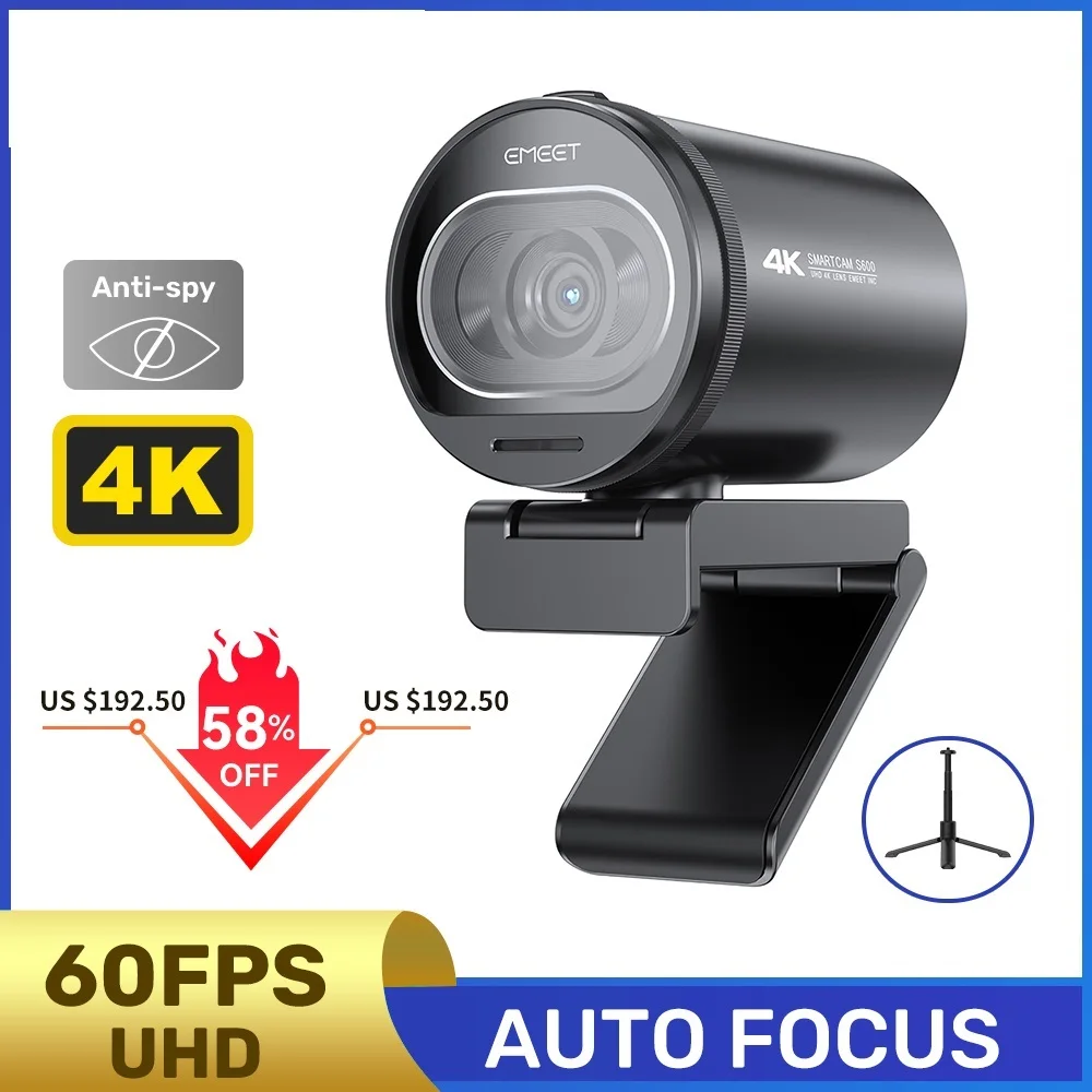 

New 4K Webcam 1080P 60FPS Autofocus Streaming Web Camera EMEET S600 Living Stream Camera With Mics&Privacy Cover for