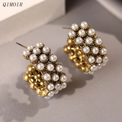 Vintage Metal Imitation Pearl Post Earrings For Women C Shape New Heavy Fashion Jewelry Timeless Accessories Holiday Gifts C1768