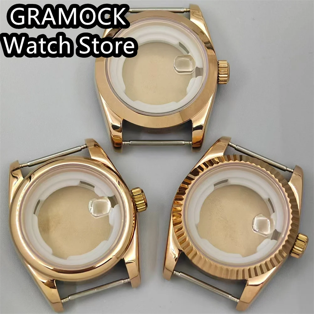 

GRAMOCK 31mm Women's Watch Case Rose Gold Watch Case Fluted Sloping Round Bezel Sapphire Glass Fit NH05 NH06 Movements