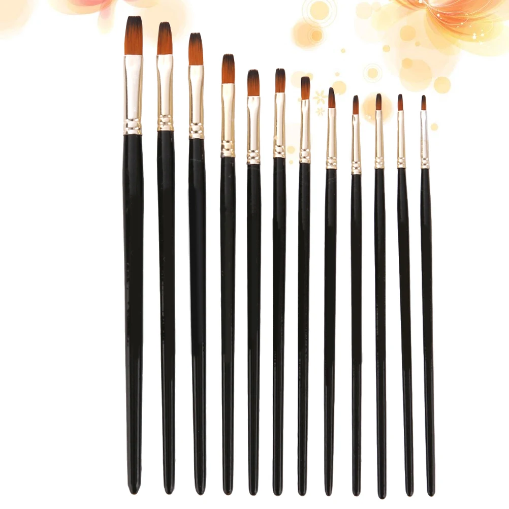 

12 Pcs Two-Tone Nylon Brush Set Wood Handle Painting Brushes for Art Students and Hobbyists