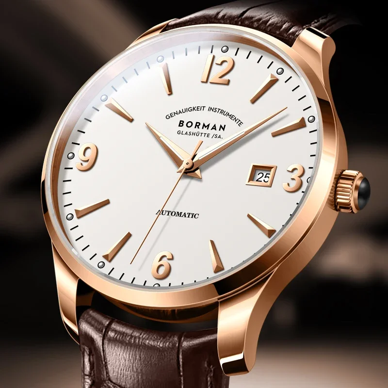 BORMAN BM3819 Orologio Nuovo 41 Uomini di Lusso Meccanici Automatici Orologi da Uomo Cristallo di Zaffiro 50M Impermeabile Lancette Luminose Orologi