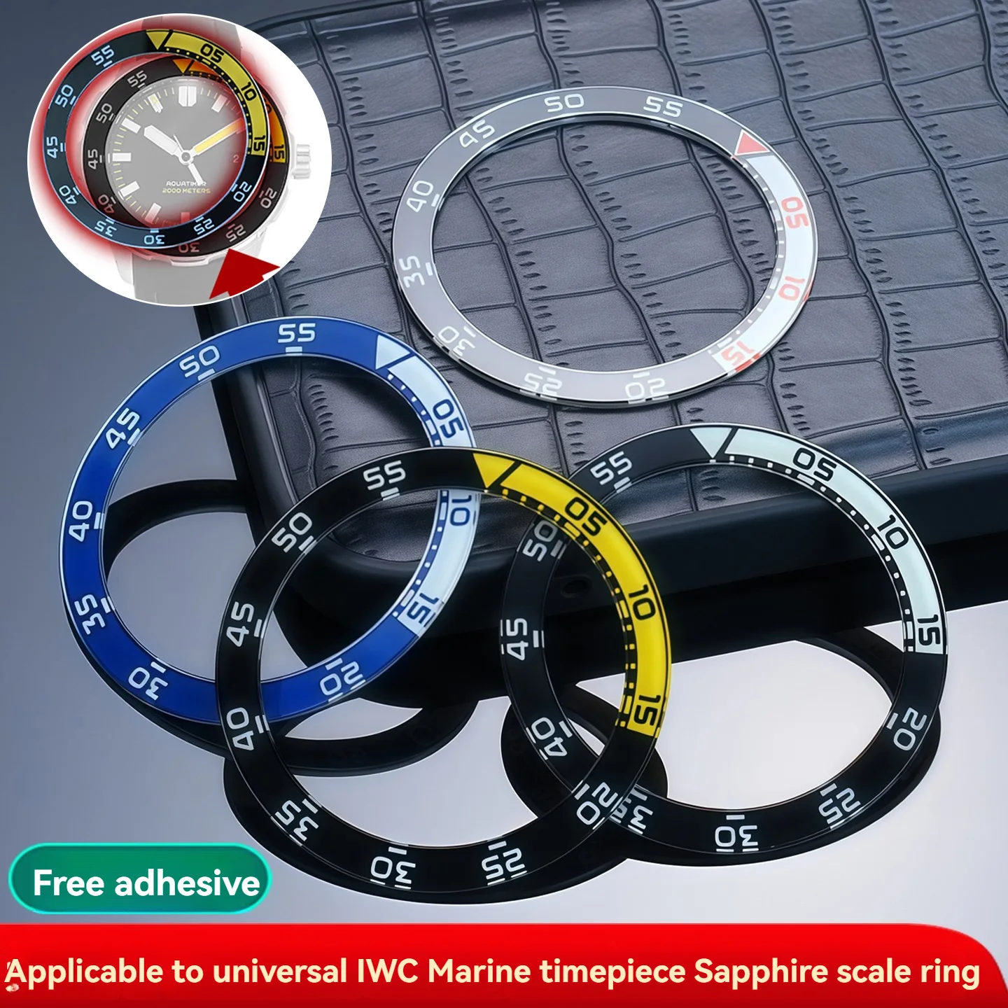 

42*33.6MM Scale Ring Sapphire Luminous Watch Ring for IWC Ocean Timing Series 376701 Double Sided Adhesive Watch Graduated Ring
