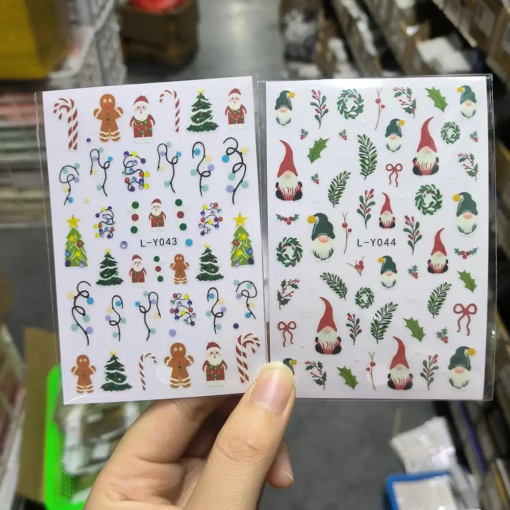 1/2 pçs 3d luminoso colorido lâmpadas de natal adesivos de unhas baixo no escuro papai noel árvore de natal decalques de unhas inverno decoração de unhas