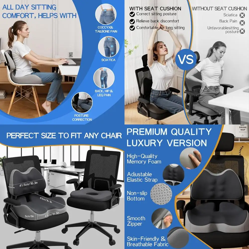 

Подушка для сиденья из пены с эффектом памяти с поддержкой поясницы и облегчением давления на копчик при ишиасе и болях в копчике — идеально подходит для офиса, автомобиля и дома