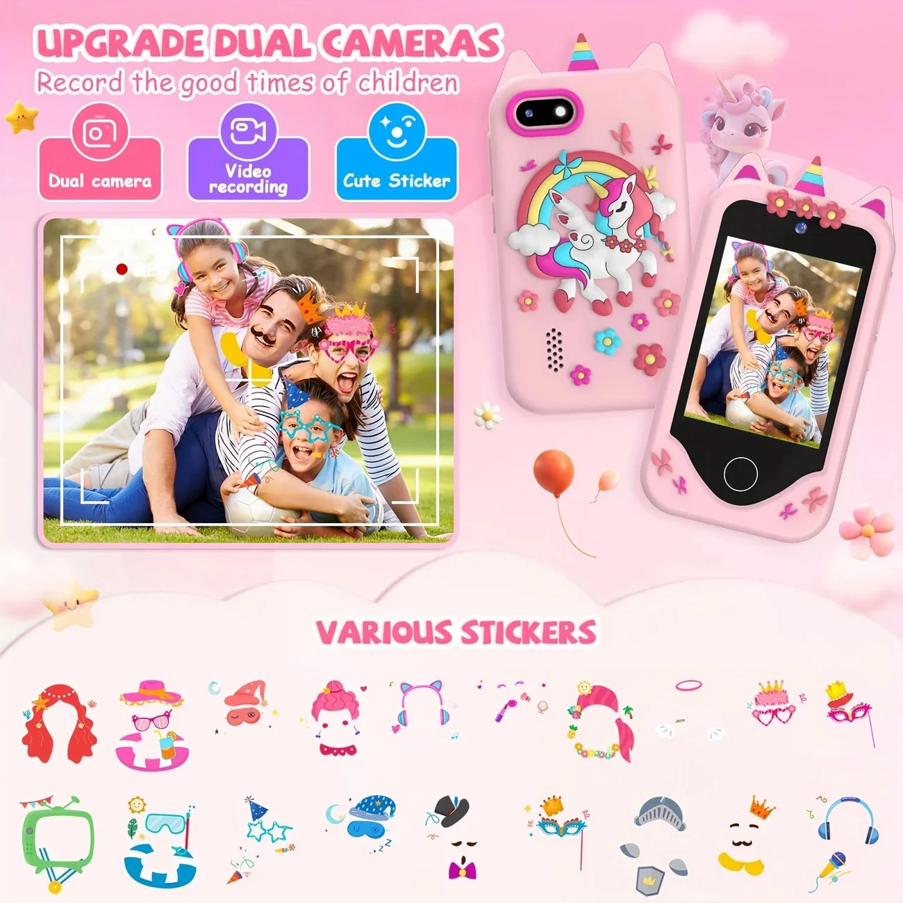 Kinderen Smartphone Dual Camera Muziekspeler Babytelefoon Met 32G Geheugen Educatief Speelgoed Spel Leren voor Leeftijd 3-12 Brithday Geschenken