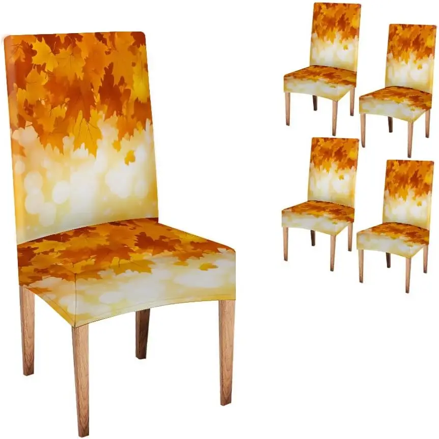 Fall Maple Leaves Autumn Stretch Dining Chair Cover 1Pc, Removable Slipcover Anti-dust Seat Protector for Kitchen Wedding Party