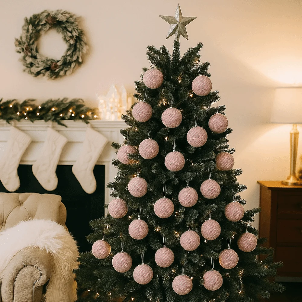 

Creative 8/10cm Fluffy Christmas Ball Pink Foam Christmas Hanging Ball Decorative Christmas Tree Pendant DIY Decorations