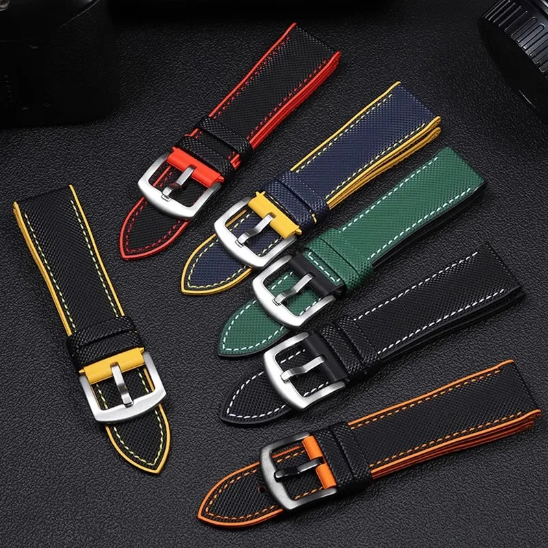 For ZENISH Pilot series 29.2430 Bronze Big Fly Nylon Rubber Bottom watch strap 20 22 23mm Men Waterproof blue orange black Strap