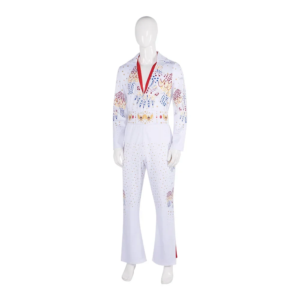Film Presley przebranie na karnawał Diamond Rock Singer Cosplay dorosłe dzieci biały kombinezon z nadrukiem garnitury kostium na Halloween