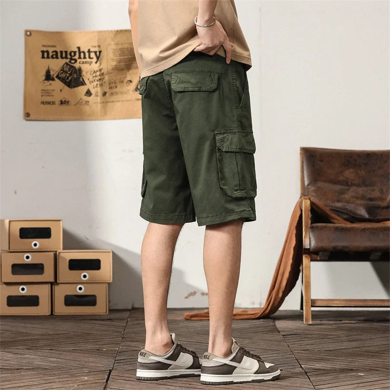 Short cargo multi-poches en coton pour hommes, surdimensionné, décontracté, solide, taille élastique, pantalon de plage, jogging, livraison directe, vêtements d'été