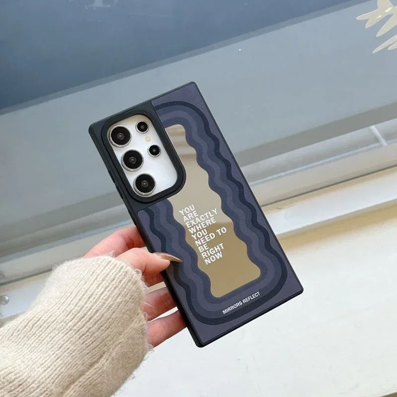 Wave Mirror Surface Black Border Magnetic Case for Samsung Galaxy S25 + Plus S24 S23 Ultra S25U Cover Case