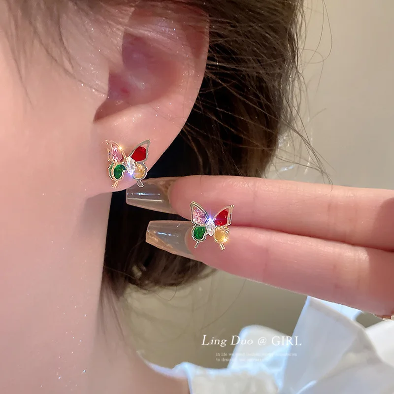 30pcs Elegant Cute Colorful Crystal Butterfly Stud Earrings For Women Girl Trend Luxury Fashion Party Jewelry Accessories Gift