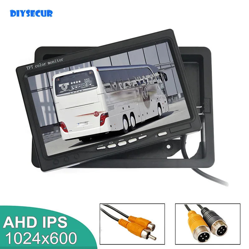 DIYSECUR 1024x600 7inch AHD IPS LCD Car Monitor Rear View Monitor Max Support 1080P AHD Camera 2 Video Input