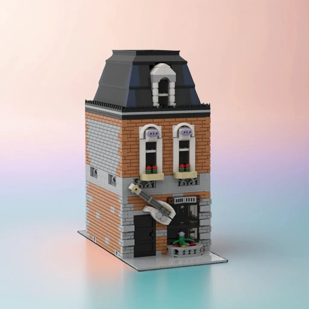 

1441 шт. модульный музыкальный магазин здание MOC DIY модель строительные блоки-Магазин записей Detai со спиннинговыми стеллажами