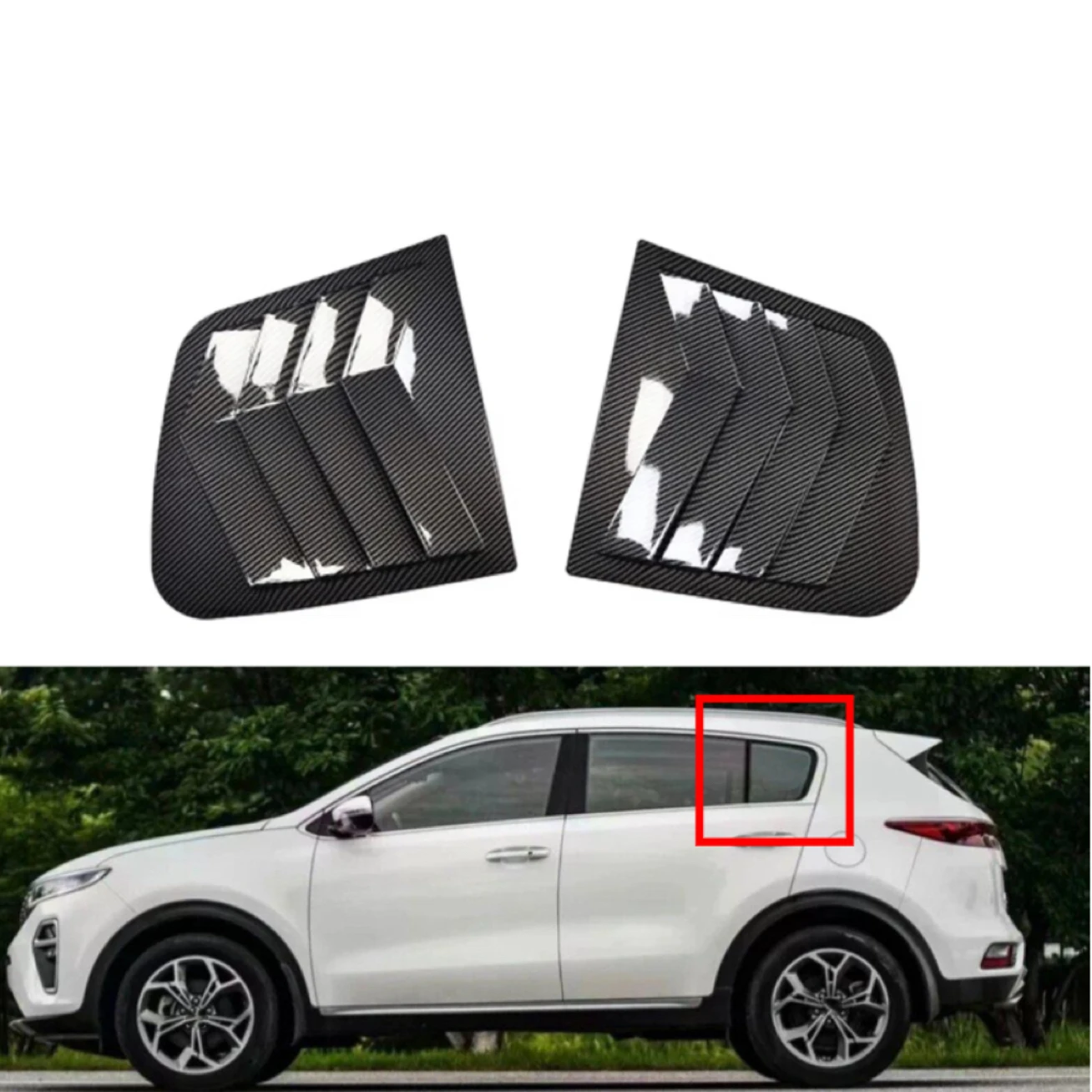 

For Kia Sportage KX5 2016 2017 2018 2019 Car Rear Louver Window Side Shutter Cover Trim Sticker Vent Scoop ABS Carbon Fiber