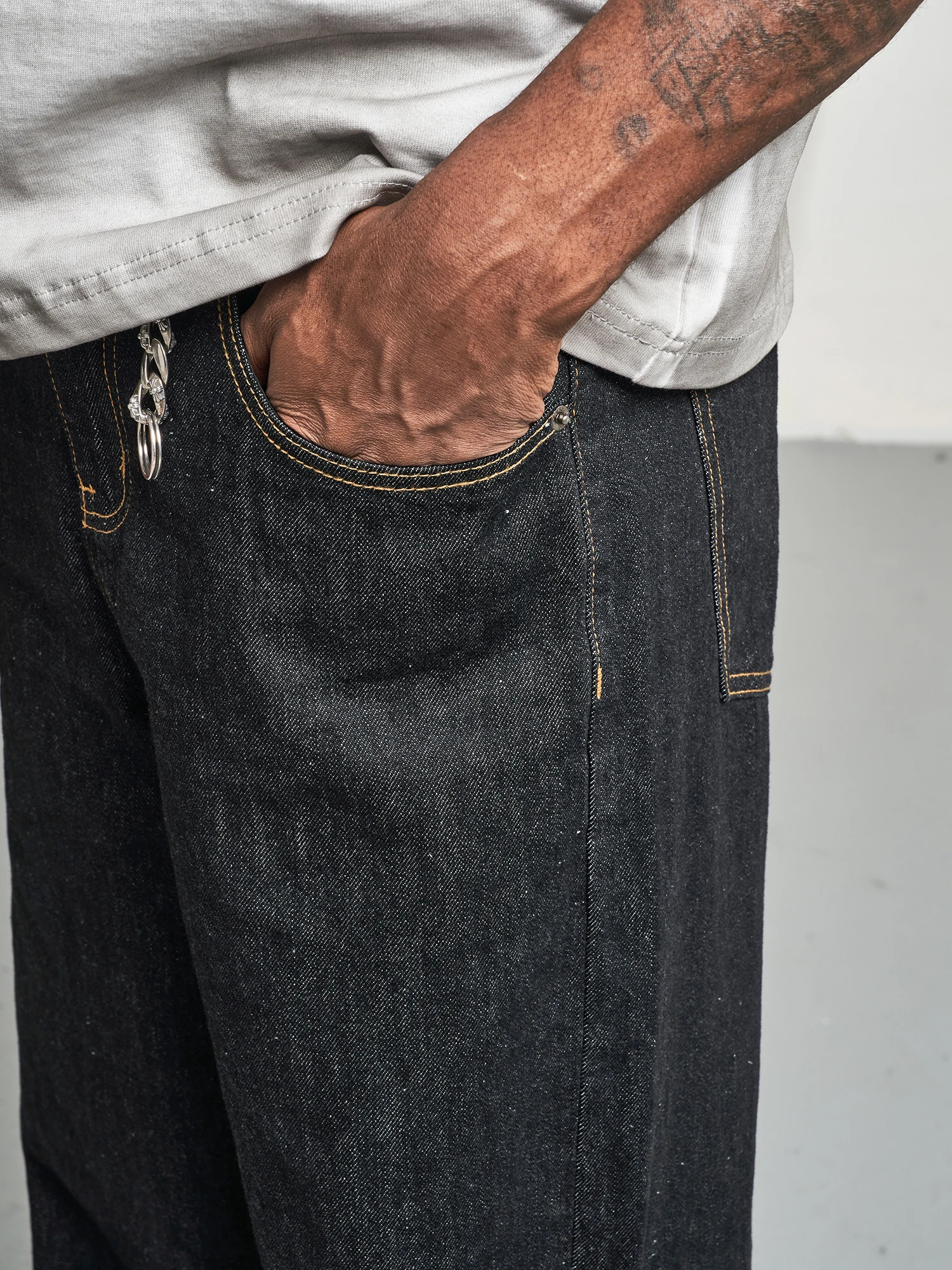 

MT99 American Sle Loose Straight Leg Pants Men's Women's Bla Floor-Length Jeans Casual High Waist Long Trousers