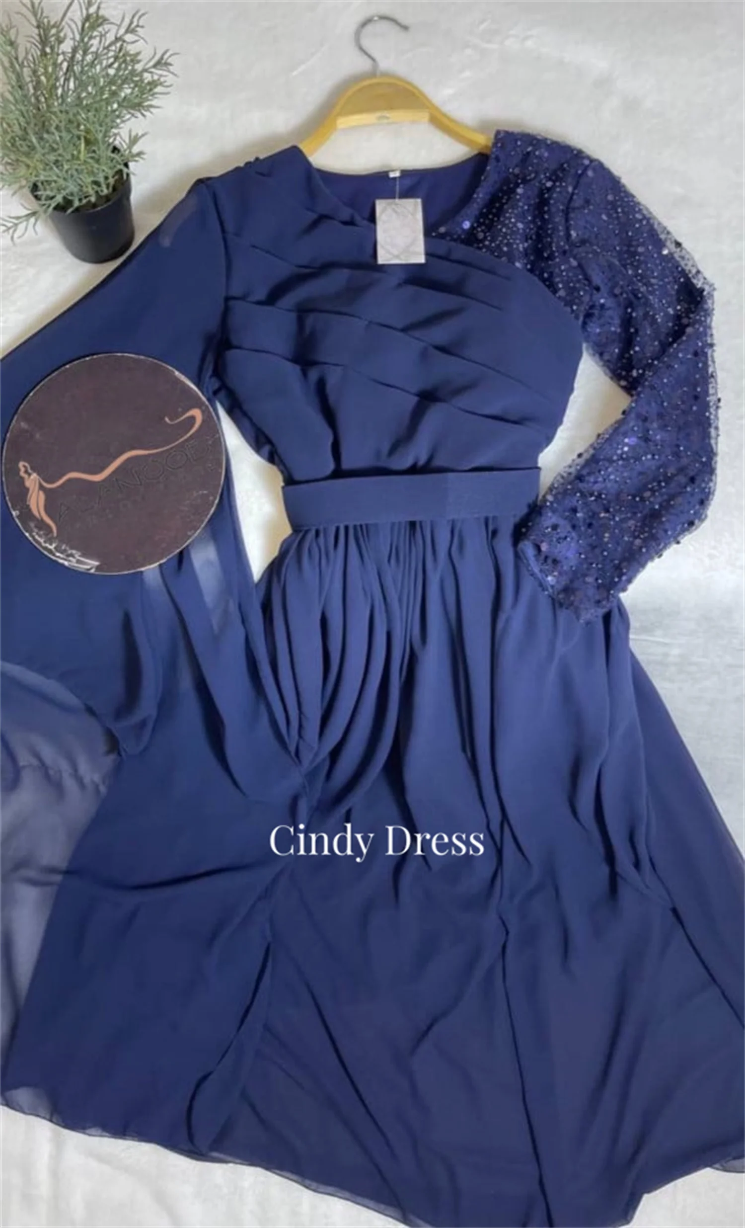 Cindy Navy Blue Formal Dress White Sequins Evening Gown Chiffon Women Pregnant Woman Banquet Customized 2024 Dresses Luxury