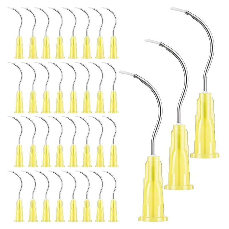 

A47F-100 Pcs Pre Bent Dispensing Needle 19G Bent Dispensing Tips With Brush End Syringe Tips