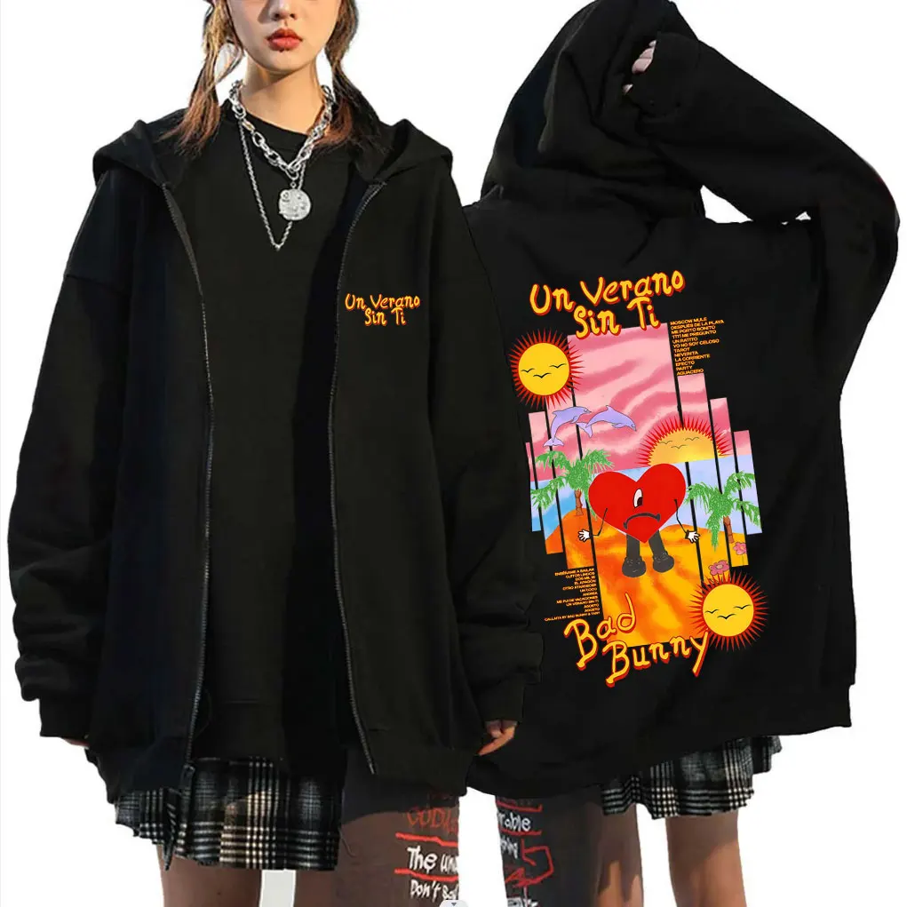 

Rapper Bad Bunny Un Verano Sin Ti Album Graphic Zipper Hoodie Men Women Hip Hop Fashion Zip Up Jacket Fleece Cotton Sweatshirt