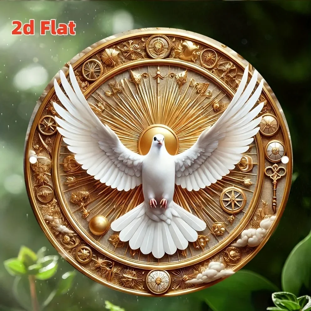 2D Dove of the Holy Spirit and Radiance -Versatile Circular Foil Engraved Decoration,Suitable for Homes, Porches-Outdoor Hanging