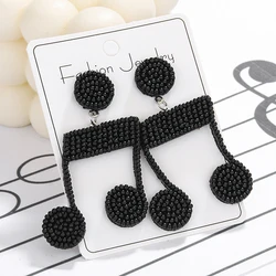 Black Music Note Earrings Handmade Bohemian Musical Notation Dangle Drop for Music Teacher Lover Jewelry Gifts