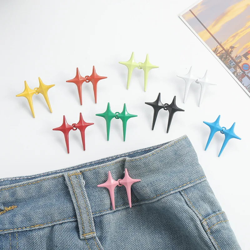 1 Pair Adjustable Trousers Waist Buckles for Jeans Pants Skirts Waist Tightener Snap Button Adjuster Pants Pin Retractable Clips