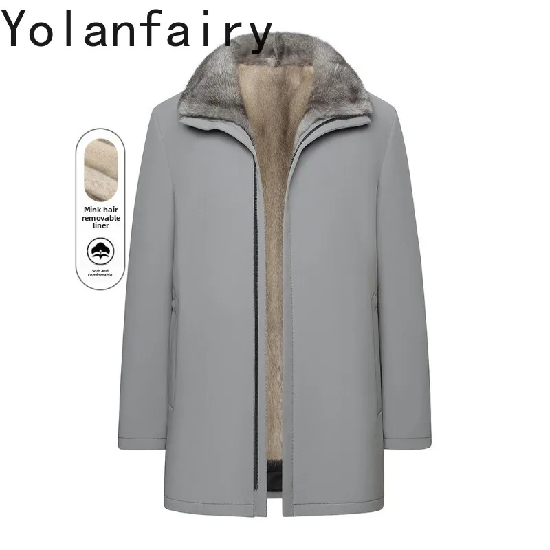 

YOLANFAIRY High-end Natural Fur Parka Luxury 2025 Whole Mink Fur Liner Coat Men Warm Winter Clothing Mid-length Fur Coats Jacket