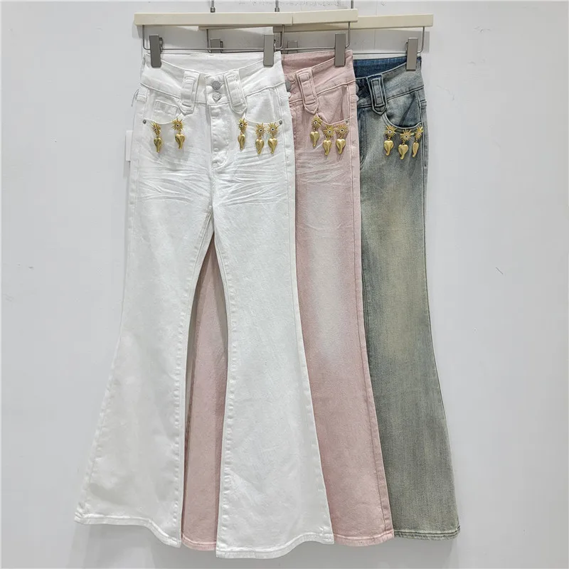

Bootcut Jeans Denim Pant Women Vintage Washed Mid Waist Straight Trousers Slim Fit High Street Two Buttons Work Casual summer