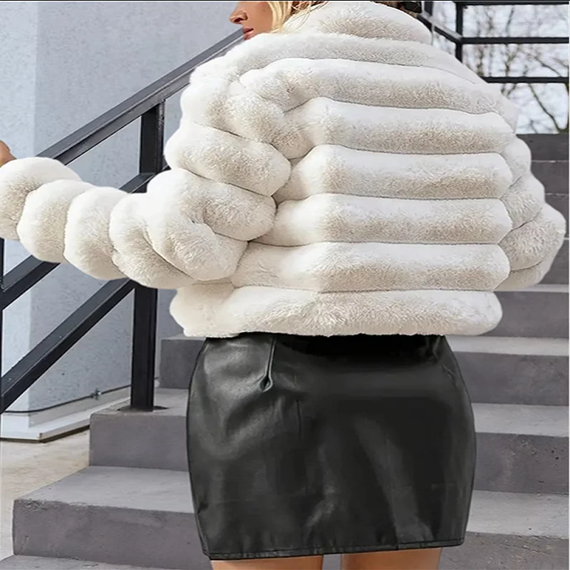 인조 모피 여성 코트 긴 소매 짧은 외투 가벼운 럭셔리 및 우아한 여성 의류 가을 겨울 기품 있는 상의