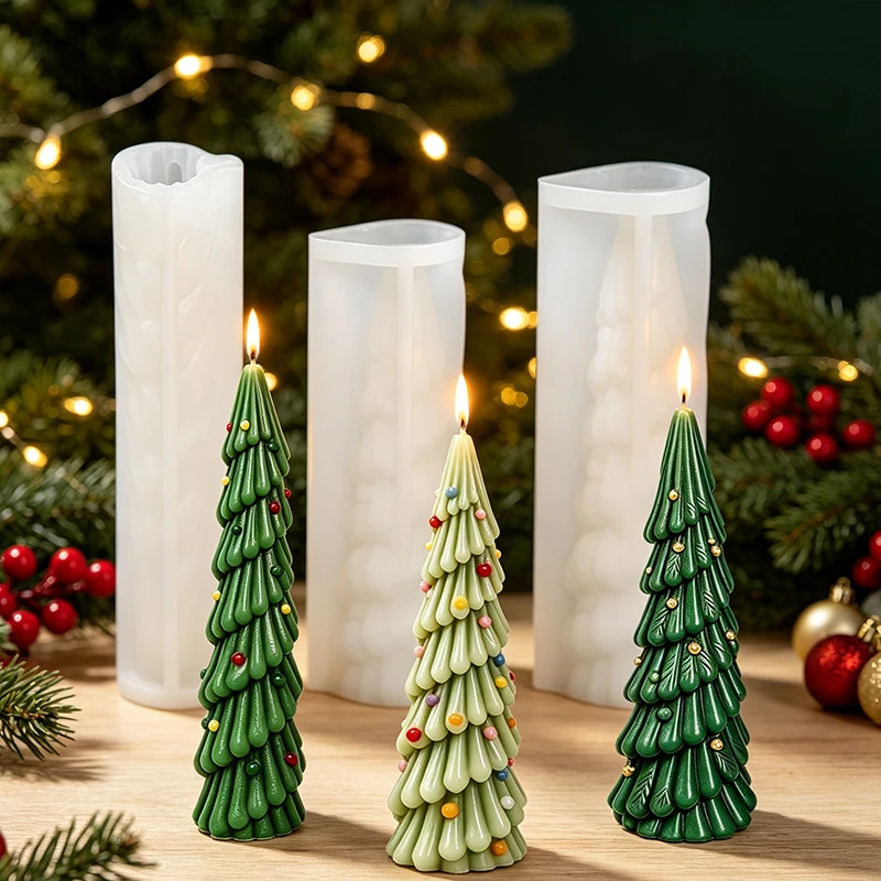 Christmas Tree Silicone Candle Mold DIY Tall Taper Xmas Tree Aromatherapy Gypsum Plaster Wax Craft Mould Home Xmas Decor