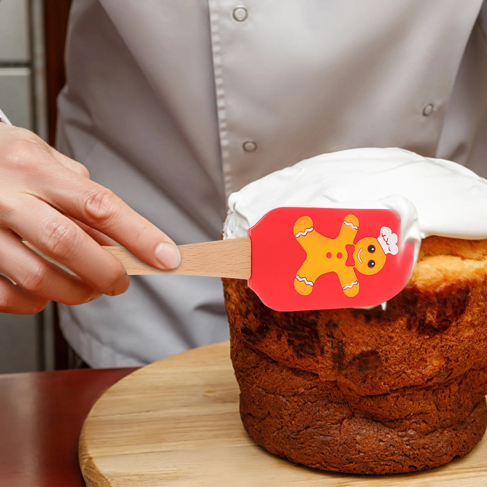 

1pcs Christmas Spatula Silicone Wooden Handle Cute Baking Tool Cake Cream Spreader Kitchen Gadget Xmas Printing Spatula